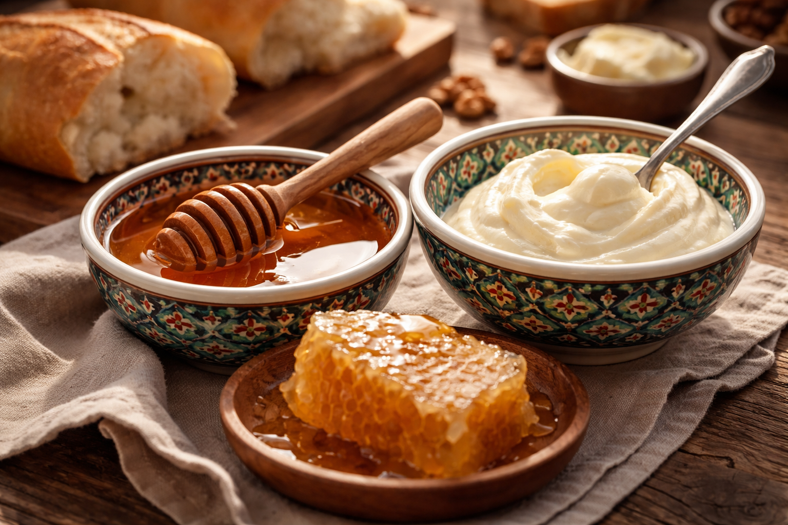 Bal ve kaymak sunumu