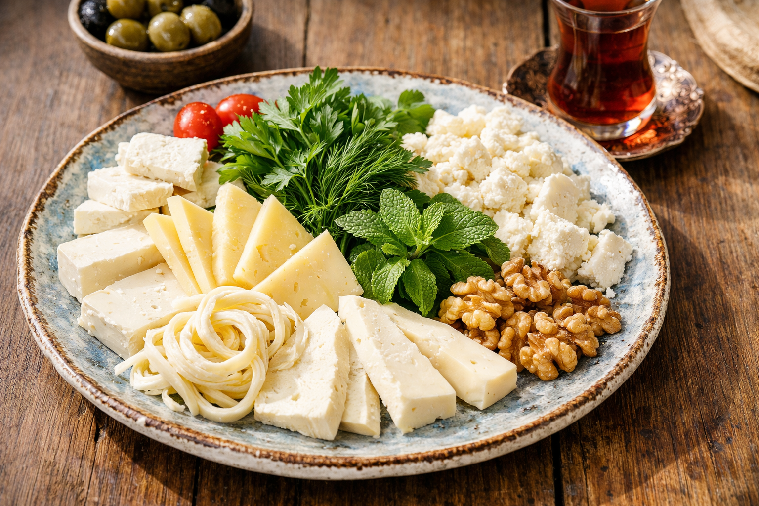 Çeşitli Türk peynirleri tabağı